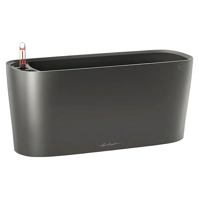 Lechuza Pflanzkasten Delta - Außenmaß (L x B x H): 40 x 15 x 18 cm, Kunststoff, Anthrazit metallic - Grauer Lechuza-Pflanzkasten mit Wasserstandsanzeige, ideal für stilvolle Innenraumbegrünung und einfache Pflanzenpflege.