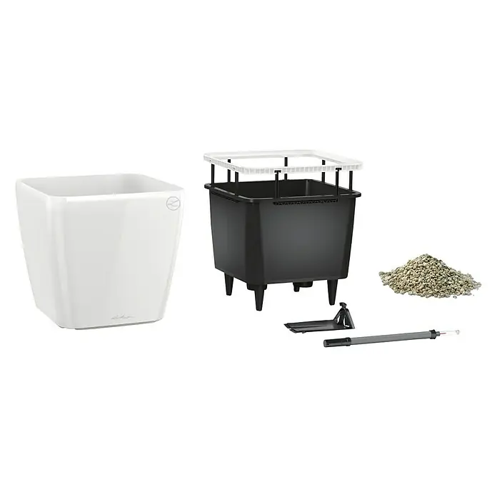Lechuza Pflanzkasten Quadro Premium - Außenmaß (L x B x H): 28 x 28 x 26 cm, Kunststoff, Weiß - LECHUZA Cube Glossi 30 Pflanzgefäß mit Bewässerungssystem und Zubehör. Ideal für Zimmerpflanzen, stilvoll und funktional.