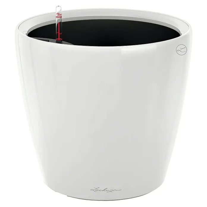 Lechuza Classico Pflanztopf Premium LS - Außenmaß (Ø x H): 28,5 x 26 cm, Kunststoff, Weiß Hochglanz - Ein weißer Lechuza Blumentopf mit Wasserstandsanzeige, ideal für Zimmerpflanzen und zur Dekoration des Innenbereichs.