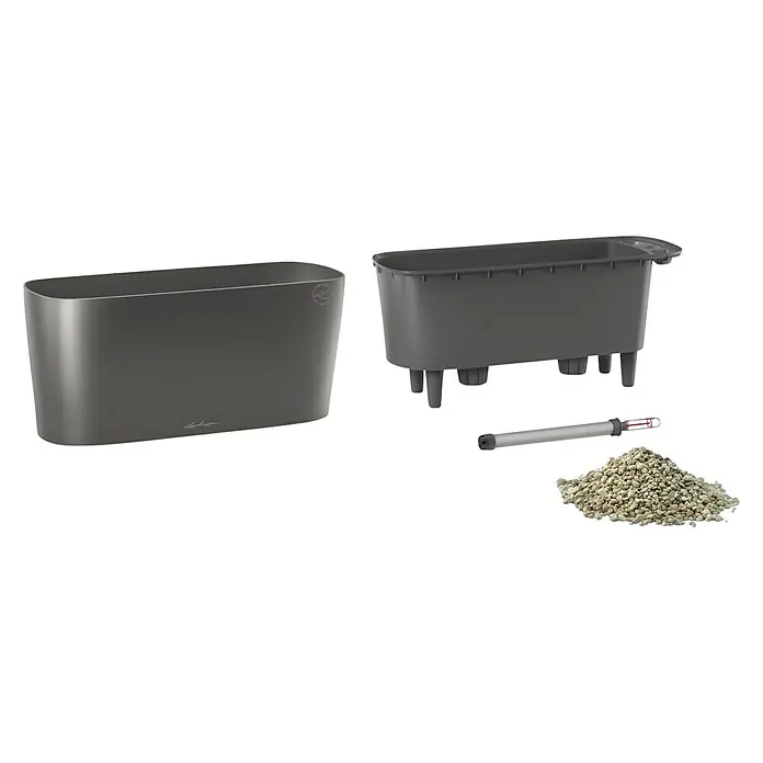 Lechuza Pflanzkasten Delta - Außenmaß (L x B x H): 40 x 15 x 18 cm, Kunststoff, Anthrazit metallic - Lechuza-Balkonkasten mit Bewässerungssystem und Pflanzsubstrat für üppige Pflanzenpracht auf dem Balkon.