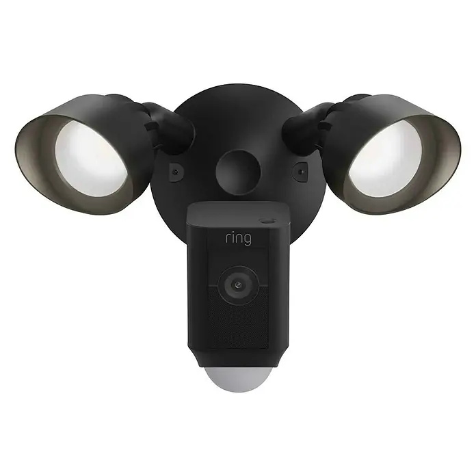 Ring Überwachungskamera Flutlicht Plus Kabel - Netzbetrieben, 1.920 x 1.080 Pixel (Full HD), Schwarz - Eine Ring Floodlight Cam in Schwarz, die Sicherheit und Beleuchtung für Ihr Zuhause bietet.