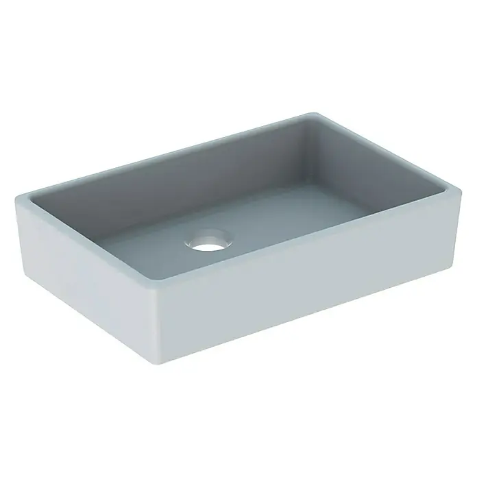 Geberit Spülstein Wohnstätte - 70 x 50 cm, Ohne Überlauf, Weiß - Rechteckiges Waschbecken in schlichtem Design, ideal für moderne Badezimmer. Die graue Oberfläche verleiht Eleganz und Stil.