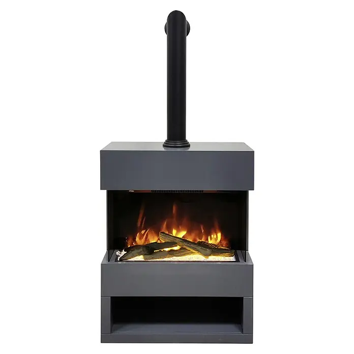 Voltomat HEATING Chimenea eléctrica Malmo - 1.500 W, Antracita, 25,1 x 55,6 x 76 cm - Diseño moderno de chimenea de esquina con acabado gris y fuego simulado para un ambiente acogedor en tu hogar.