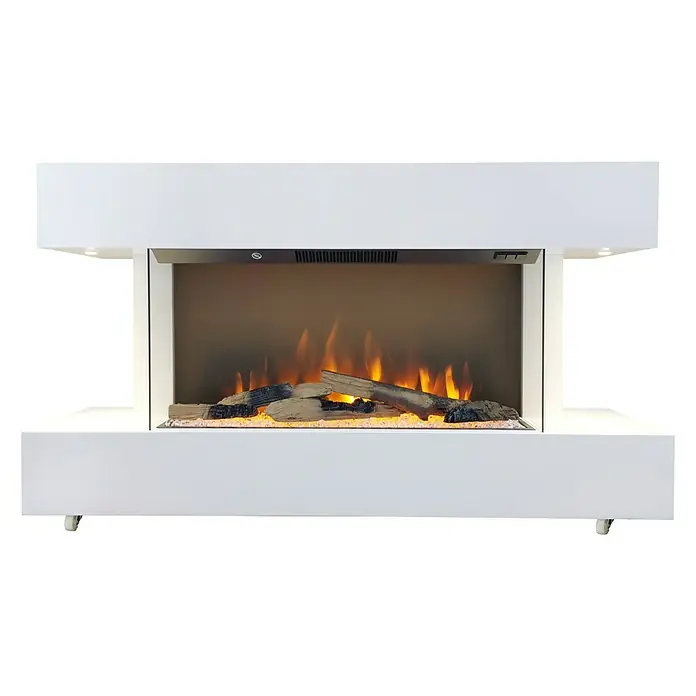 Voltomat HEATING Elektrischer Kamin Göteborg - 1.500 W, Weiß, 26,4 x 120 x 65 cm - Eleganter weißer Elektrokamin mit realistischen Flammeneffekten und Holzscheit-Dekoration für eine gemütliche Atmosphäre in Ihrem Zuhause.