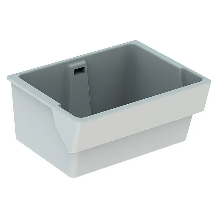 Geberit Waschbecken Garda - 58,5 x 74 x 35 cm, Keramik - Graue Aufbewahrungsbox, ideal für die Organisation im Kühlschrank oder im Lager. Praktische Lösung für mehr Ordnung und Übersichtlichkeit.