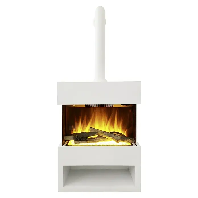 Voltomat HEATING Chimenea eléctrica Malmo - 1.500 W, Blanco, 25,1 x 55,6 x 76 cm - Chimenea blanca moderna con fuego vivo y leños, creando un ambiente cálido y acogedor. Diseño elegante para cualquier habitación.