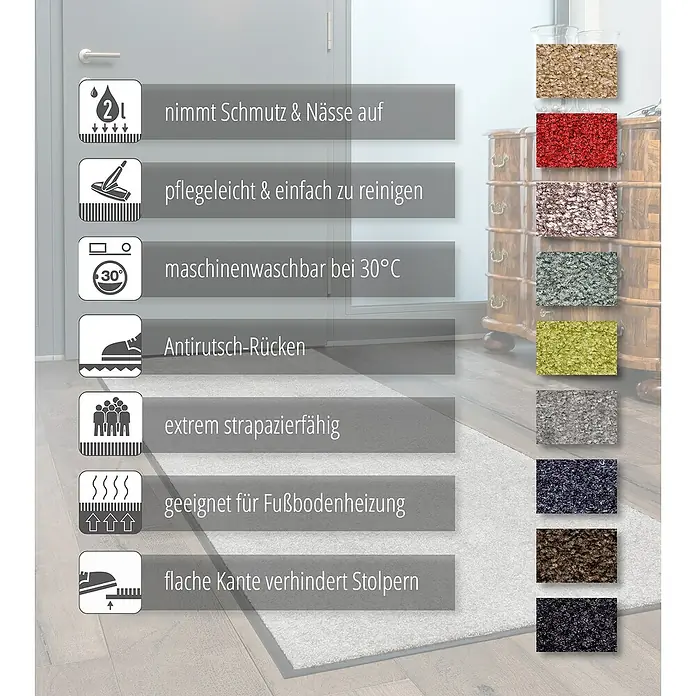 Astra Schmutzfangmatte Proper Tex - Blaugrau, 250 x 90 cm, Material Nutzschicht: 100 % Polyamid - Fußmatte mit den Eigenschaften: Nimmt Schmutz & Nässe auf, pflegeleicht & einfach zu reinigen, maschinenwaschbar, Antirutsch-Rücken, extrem strapazierfähig.