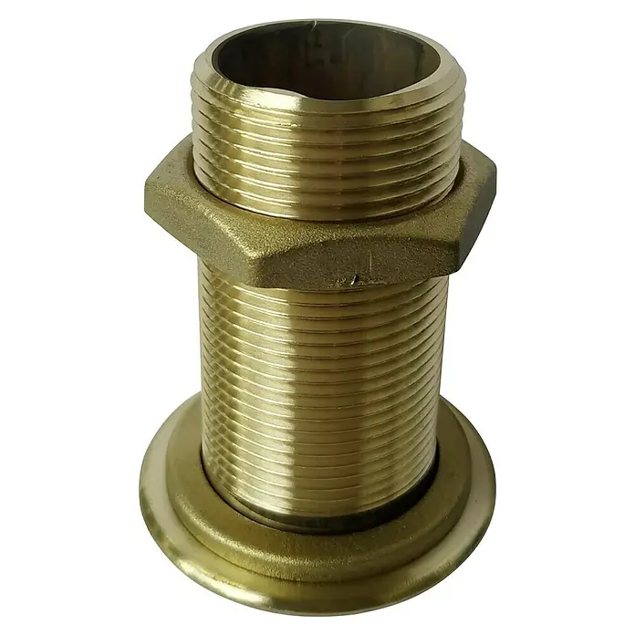Toma de agua pasacascos - ½″, Latón - Accesorio de latón con roscas y tuerca hexagonal, diseñado para fontanería o aplicaciones industriales, garantizando durabilidad.