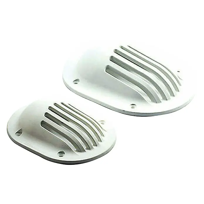 Toma de agua - PVC - Dos rejillas de ventilación ovaladas blancas en diferentes tamaños, perfectas para barcos o autocaravanas. Aseguran una circulación de aire óptima.