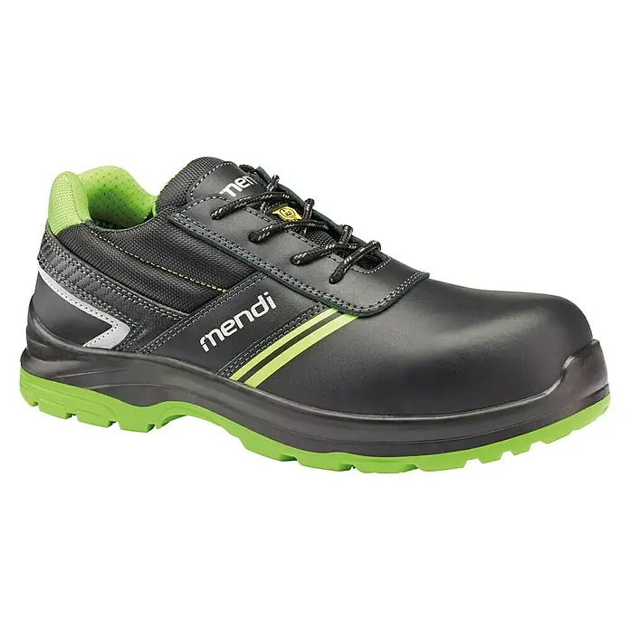 Mendi Botas de seguridad Apolo - Talla de pie: 37, S3 - Zapato de seguridad Mendi: Cuero negro con suela verde que ofrece protección y confort óptimos en el trabajo.