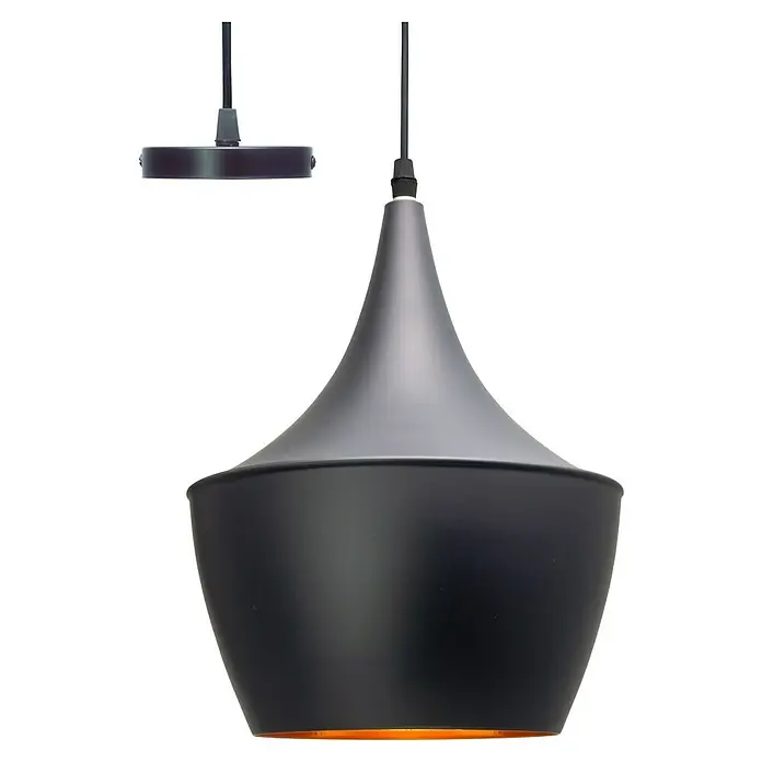 Alverlamp Lámpara colgante redonda Copa - 60 W, Ø x Al: 24 x 28 cm, Negro, Negro, E27 - Elegante lámpara colgante negra para una iluminación elegante. Perfecta para interiores modernos, ofrece un brillo cálido y un diseño atractivo.