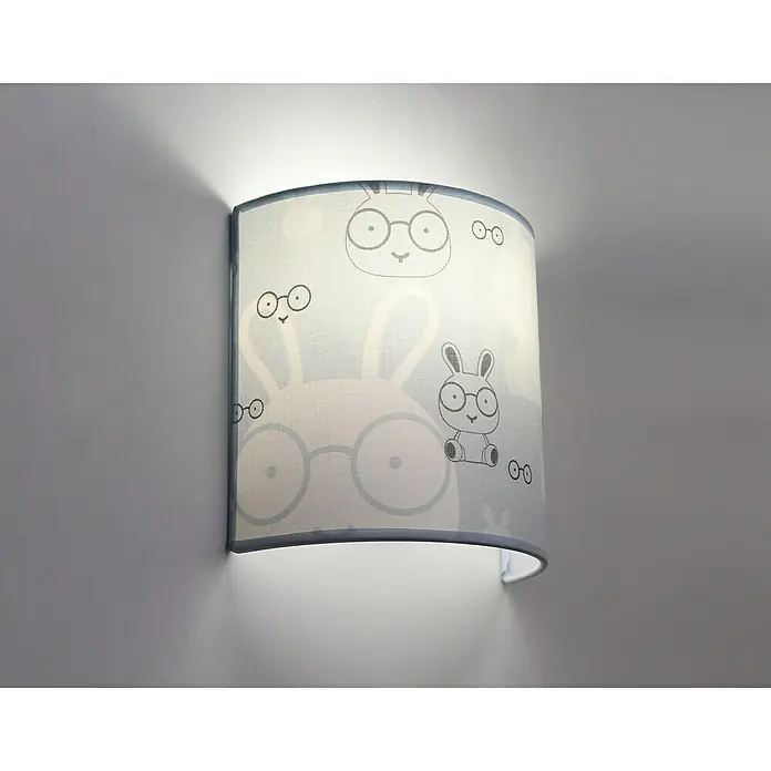Idp Lampshades Aplique de pared Bunny - L x An x Al: 10 x 20 x 20 cm, Azul - Lámpara de pared con estampado de conejito. La lámpara es ideal para una habitación infantil y proporciona una luz suave y cálida.