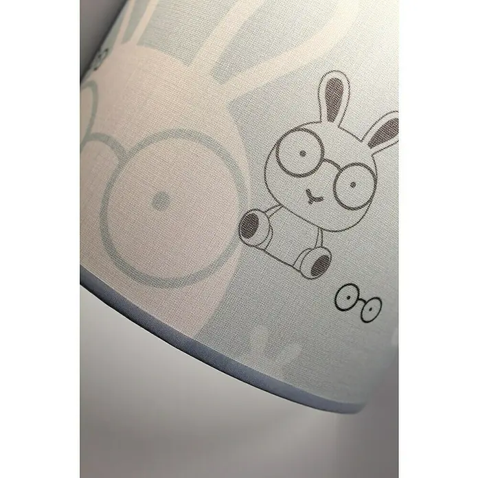 Idp Lampshades Aplique de pared Bunny - L x An x Al: 10 x 20 x 20 cm, Azul - Primer plano de una pantalla de lámpara con un diseño de conejo juguetón con gafas, creando un ambiente suave e infantil.