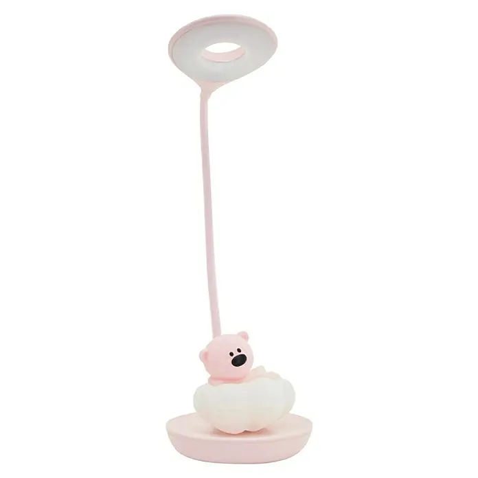 Idp Lampshades Lámpara de sobremesa LED Nestor - 3 W, L x An x Al: 13 x 13 x 22 cm, Rosa - Lámpara de oso rosa: Linda lámpara de noche con oso y nube para habitaciones infantiles. Ideal como luz suave y elemento decorativo.