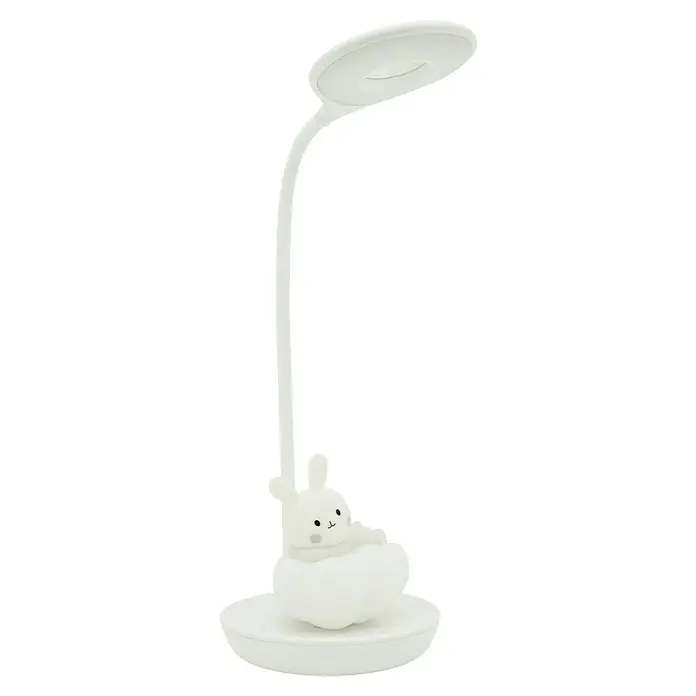 Idp Lampshades Lámpara de sobremesa LED redonda Bunny - 3 W, Ø x Al: 13 x 22 cm, Blanco - Lámpara de escritorio LED blanca con base de conejito para habitaciones infantiles, que proporciona iluminación suave y decorativa.
