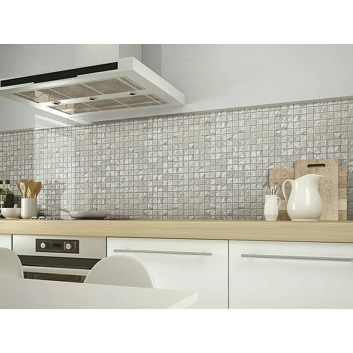 Mosaikfliese Gaku CG GA2 - 31,6 x 31,6 cm, Weiß, Glänzend - Küchenrückwand aus Mosaikfliesen mit hellen und freundlichen Farben, die eine moderne und stilvolle Atmosphäre schaffen.