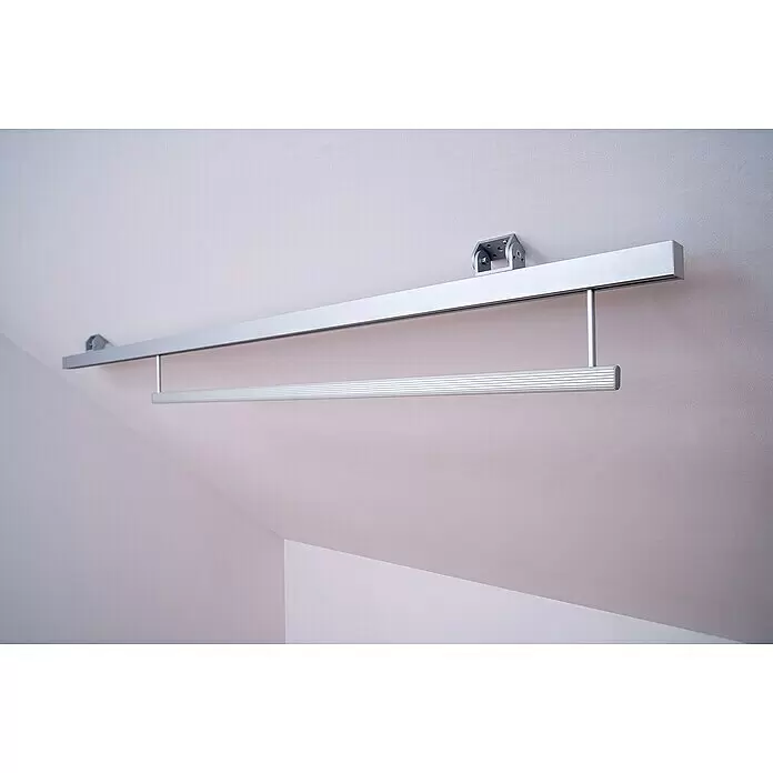 Room Plaza Easy Doing Kleiderstange - Passend für: Room Plaza Easy Doing Schiebetür-Bau-Sets, 1.000 mm, Fahrbar - Silbernes Kleiderstangensystem aus Metall mit ausziehbarer Stange, an einer Decke montiert.