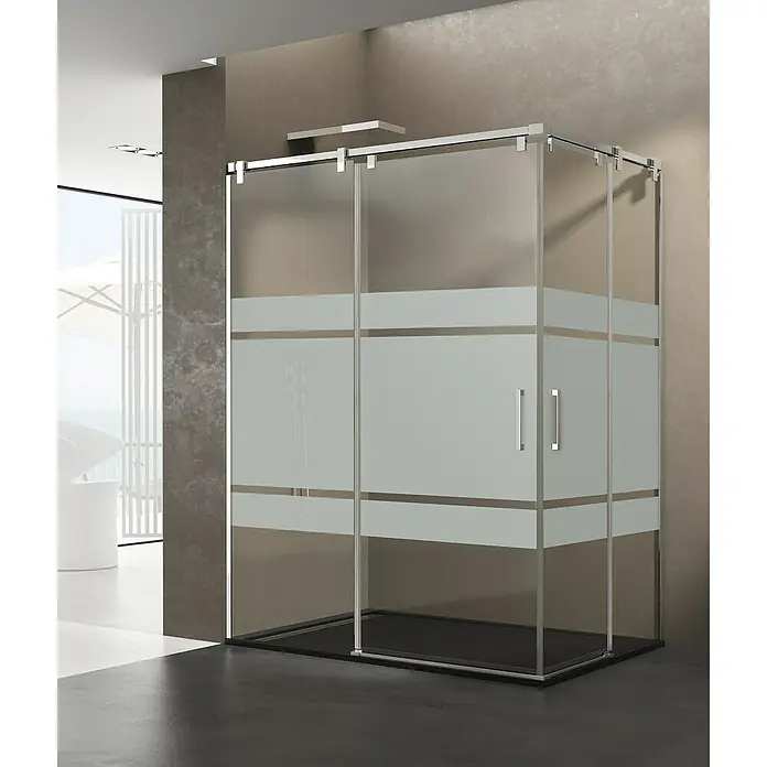 GME Mampara de ducha esquinera Futura Angular - L x An x Al: 70 x 75 x 200 cm, Plata brillo, Vidrio serigrafiado - Cabina de ducha con puerta corredera y diseño de vidrio claro y esmerilado. Elegante accesorio de baño con estilo minimalista. Diseño moderno y funcional.
