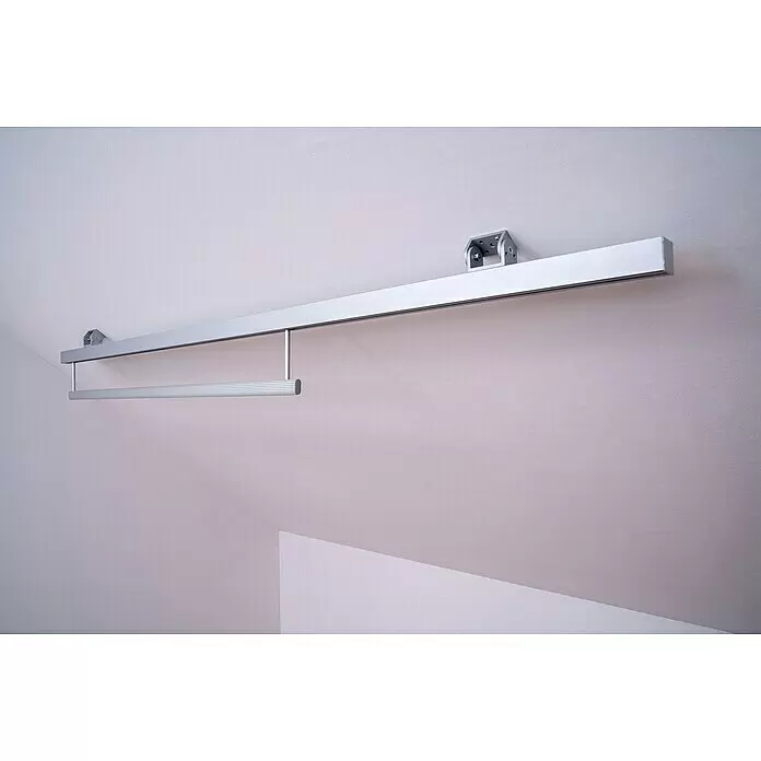 Room Plaza Easy Doing Kleiderstange - Passend für: Room Plaza Easy Doing Schiebetür-Bau-Sets, 1.000 mm, Fahrbar - Silberfarbenes, deckenmontiertes Kleiderliftsystem mit ausziehbarer Kleiderstange.