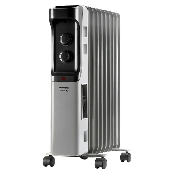 Taurus Ölradiator New Dakar - 2.000 W, Raumgröße bis ca. 20 m², Weiß - Ölradiator von Taurus Alpatec, grau und schwarz. Das Gerät verfügt über zwei Drehregler und steht auf Rollen für einfachen Transport.