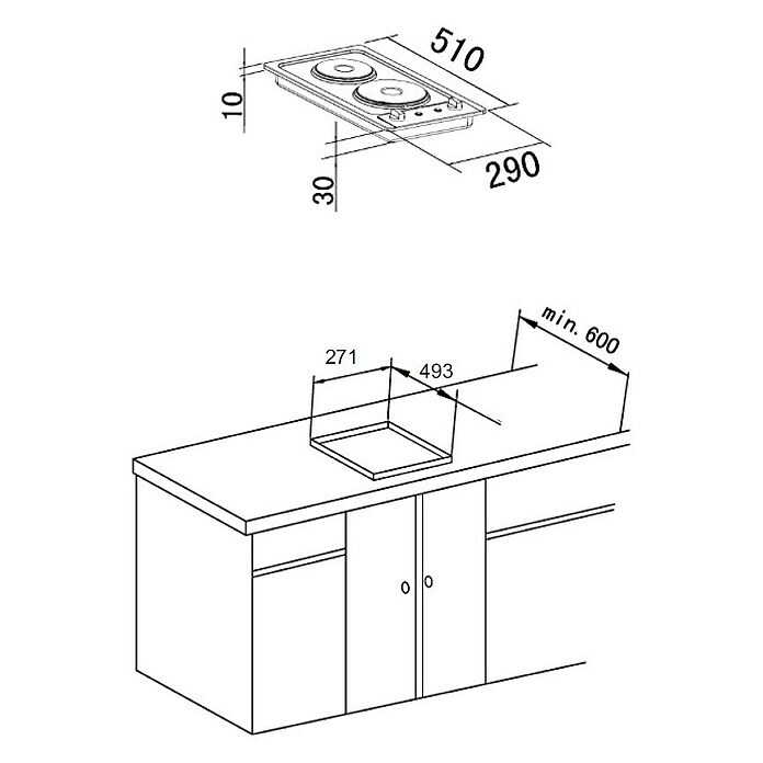 Respekta Kochfeld KM 9120Glaskeramik, Anzahl Kochfelder: 2 Stk. Sketch