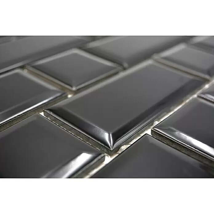 Mosaikfliese Metro Uni CG M02BM - 29,4 x 29,1 cm, Schwarz, Glänzend - Detailaufnahme