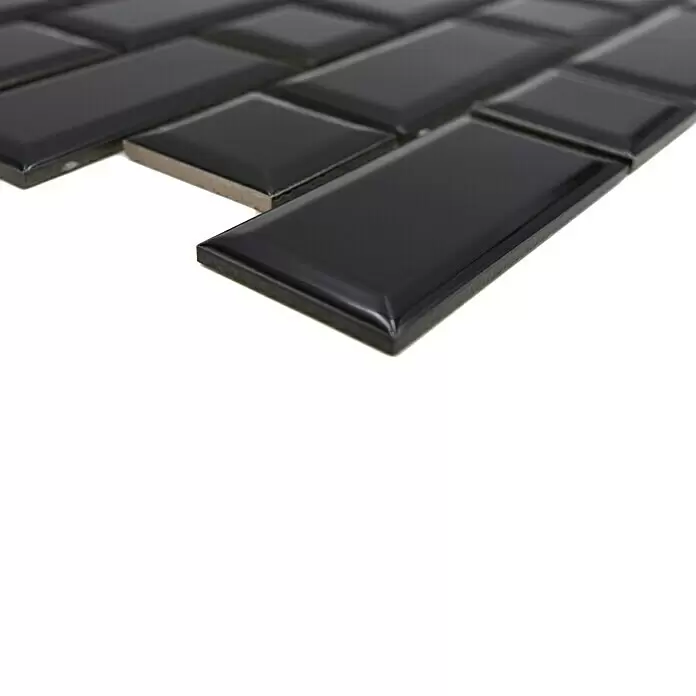 Mosaikfliese Metro Uni CG M02BM - 29,4 x 29,1 cm, Schwarz, Glänzend - Detailaufnahme