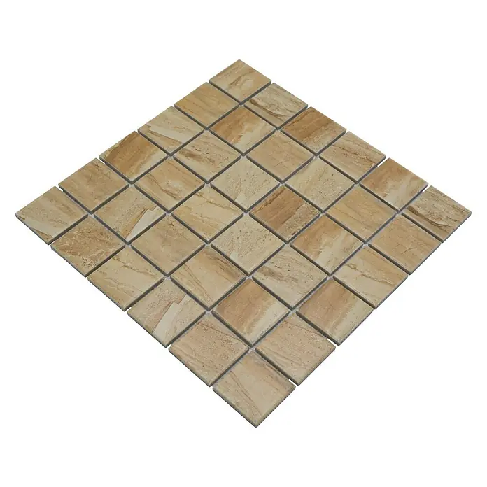 Mosaikfliese Quadrat CTR Q31CM - 30,6 x 30,6 cm, Beige, Matt - Quadratisches Mosaikmuster aus beigen Travertin-Fliesen, ideal für Wand- und Bodenbeläge. Natürliche Steinoptik für stilvolle Akzente.