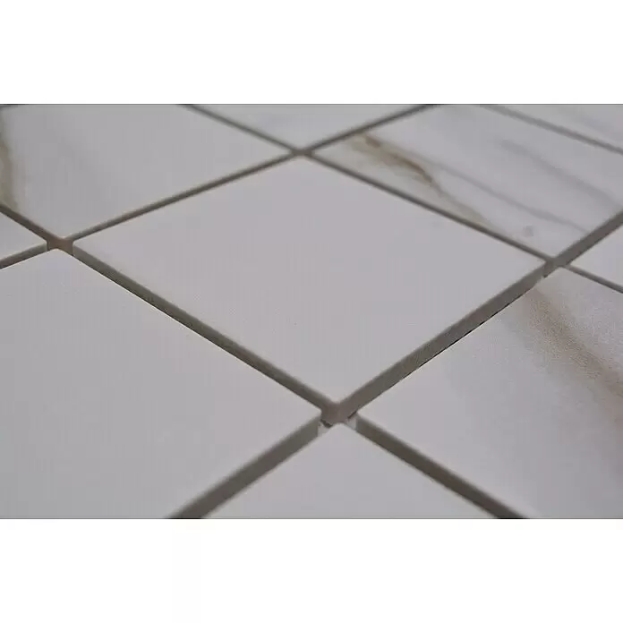 Mosaikfliese Quadrat Calacatta CIM Q73 CT - 30,6 x 30,6 cm, Braun/Beige/Weiß, Matt - Detailaufnahme