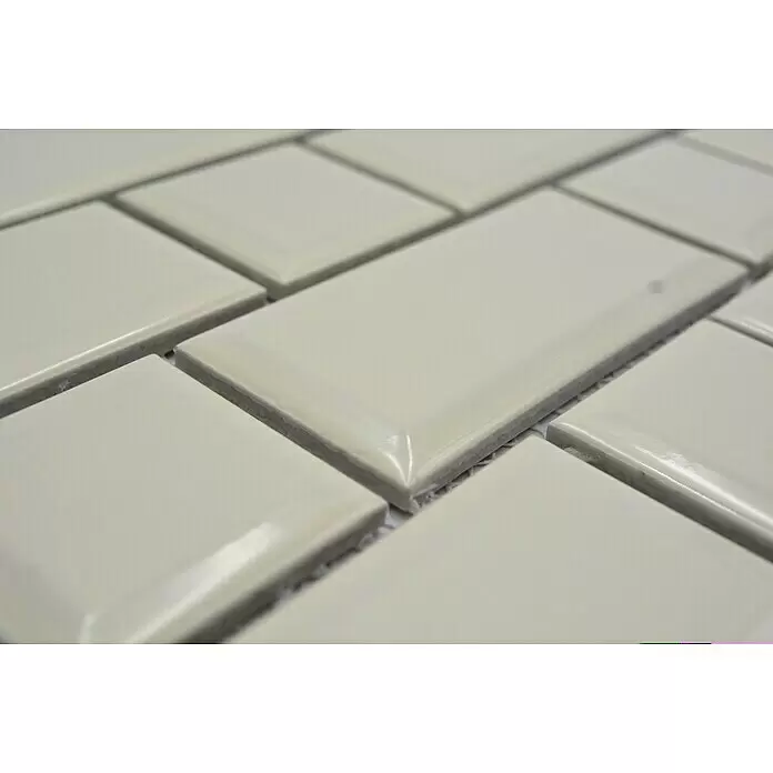 Mosaikfliese Metro Uni CG M10IM - 29,4 x 29,1 cm, Elfenbein, Glänzend - Detailaufnahme