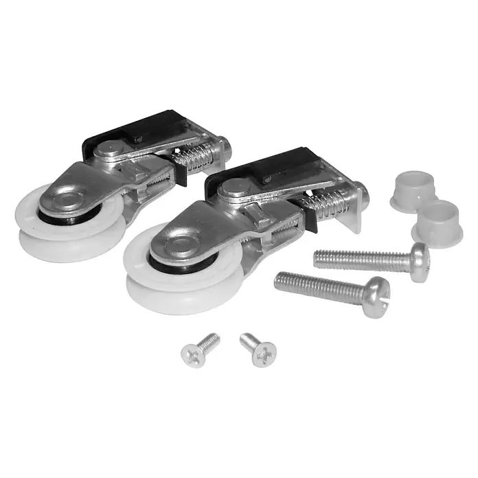 Room Plaza Easy Doing Schiebetür-Bau-SetPinie weiß, Profilfarbe: Schwarz - Zwei Türrollen-Sets mit Schrauben und Abdeckkappen. Ideal für Schiebetüren und Fenster, für reibungslose Bewegungen und einfache Installation.