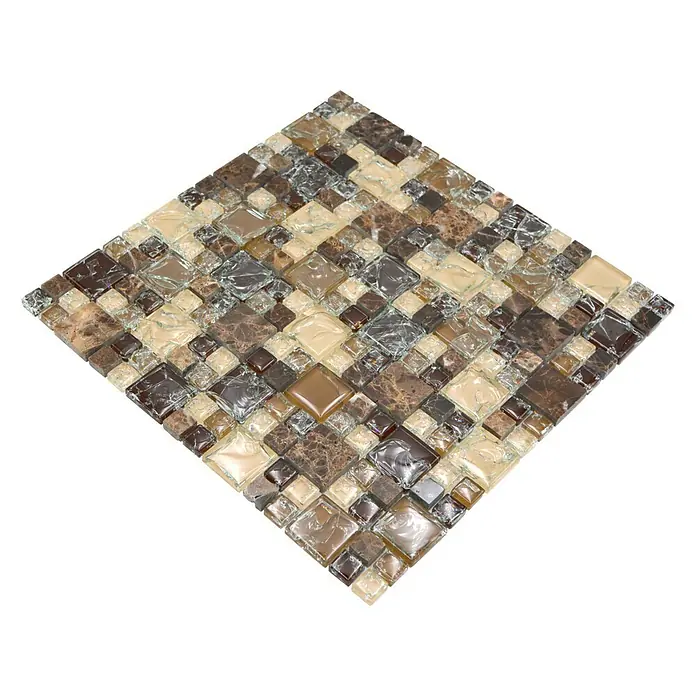 Mosaikfliese Crystal Mix XIC K1455 - 30,5 x 30,5 cm, Dunkelbraun, Glänzend - Quadratische Mosaikfliese in Braun- und Beigetönen, ideal für stilvolle Wand- oder Bodengestaltung und verleiht jedem Raum eine elegante Note.