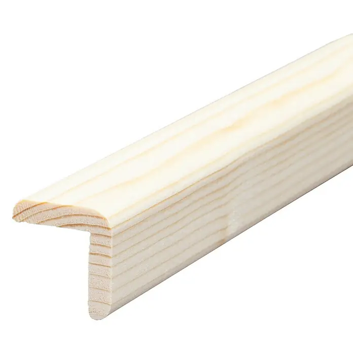 Winkelleiste - 240 cm x 28 mm x 28 mm, Fichte - Holzleiste mit T-Profil und abgerundeter Kante, ideal für Rahmen oder als dekoratives Element. Das helle Holz zeigt eine feine Maserung.