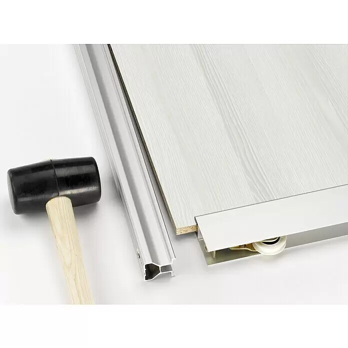 Room Plaza Easy Doing Schiebetür-Bau-Set Kniestock - Pinie weiß, Farbe Beschlag: Silber - Detailaufnahme