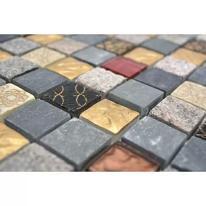 Mosaikfliese Quadrat Crystal Mix XCM CR47 - 30 x 30 cm, Grau/Schwarz, Glänzend - Detailaufnahme
