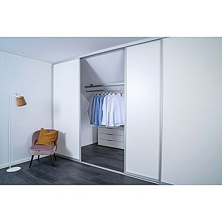 Room Plaza Easy Doing Schiebetür-Bau-Set (Reinweiß Miniperl, Profilfarbe: Silber)