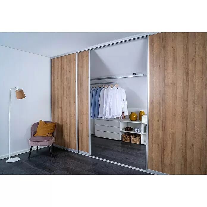 Room Plaza Easy Doing Schiebetür-Bau-SetEiche Country, Profilfarbe: Silber