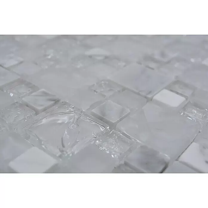 Mosaikfliese Crystal Mix XIC K1411 - 30,5 x 30,5 cm, Weiß/Grau, Glänzend - Weiße Marmor- und klare Glasmosaikfliesen mit luxuriöser, abwechslungsreicher Textur.