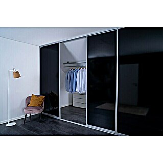 Room Plaza Easy Doing Schiebetür-Bau-Set (Hochglanz Schwarz/Hochglanz Weiß, Profilfarbe: Silber)