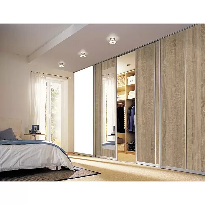 Room Plaza Easy Schiebetür-Bau-Set - Eiche geplankt/Eiche Trüffel, Farbe Beschlag: Silber - Stimmungsaufnahme