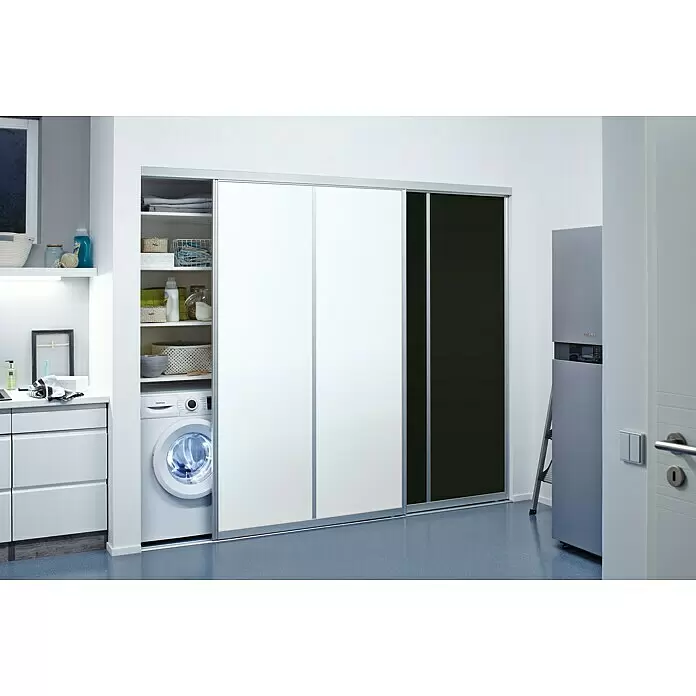 Room Plaza Easy Schiebetür-Bau-Set - Hochglanz Schwarz/Hochglanz Weiß, Farbe Beschlag: Silber - Stimmungsaufnahme