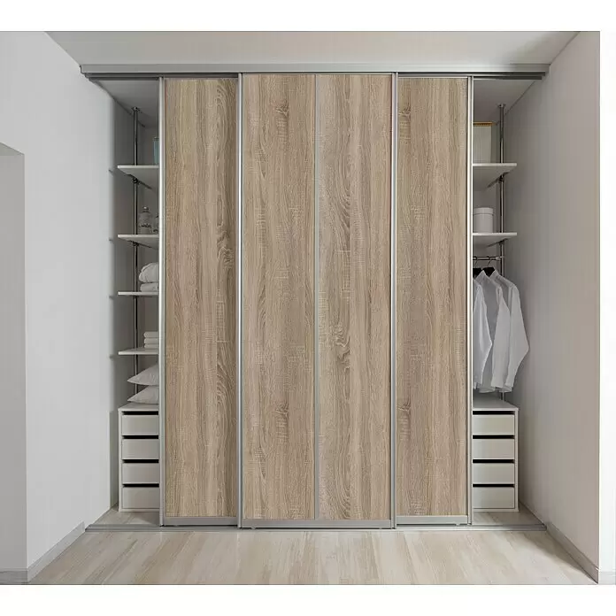 Room Plaza Easy Schiebetür-Bau-Set - Eiche geplankt/Eiche Trüffel, Farbe Beschlag: Silber - Stimmungsaufnahme