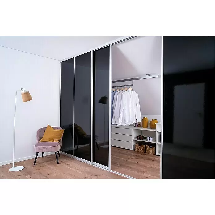 Room Plaza Easy Schiebetür-Bau-Set - Hochglanz Schwarz/Hochglanz Weiß, Farbe Beschlag: Silber - Stimmungsaufnahme