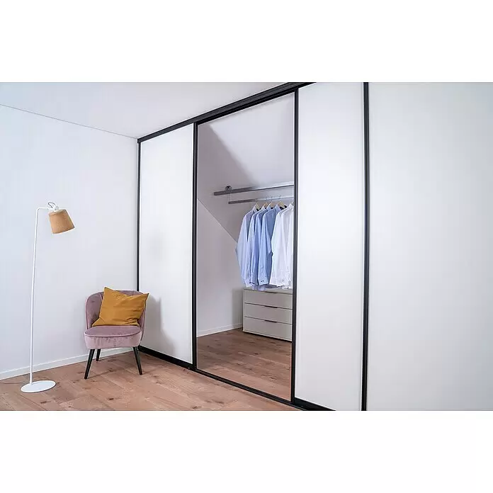 Room Plaza Easy Doing Schiebetür-Bau-SetSignalweiß, Profilfarbe: Schwarz