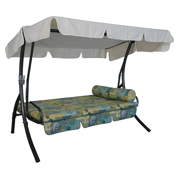 Hollywoodschaukel Trend - B x T x H: 210 x 145 x 160 cm, Neuburg Beige, Liegefunktion - Einladende Schaukelbank mit weicher Polsterung und Sonnendach. Ideal zum Entspannen im Garten oder auf der Terrasse.
