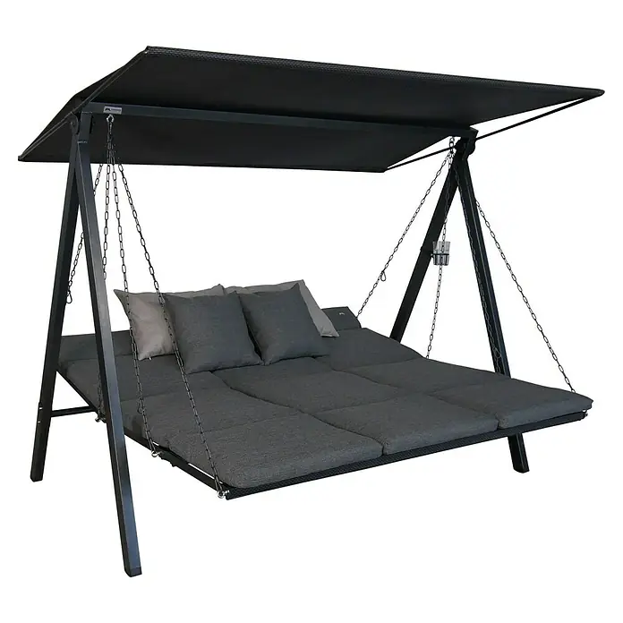 Hollywoodschaukel Lounge Smart - B x T x H: 210 x 145 x 160 cm, Stone, Liegefunktion - Komfortable Hollywoodschaukel mit gepolsterter Liegefläche und Sonnendach für entspannte Stunden im Freien.