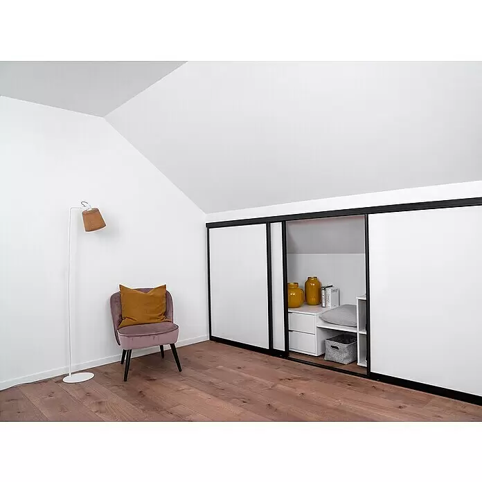 Room Plaza Easy Doing Schiebetür-Bau-Set KniestockHochglanz Schwarz/Hochglanz Weiß, Profilfarbe: Schwarz