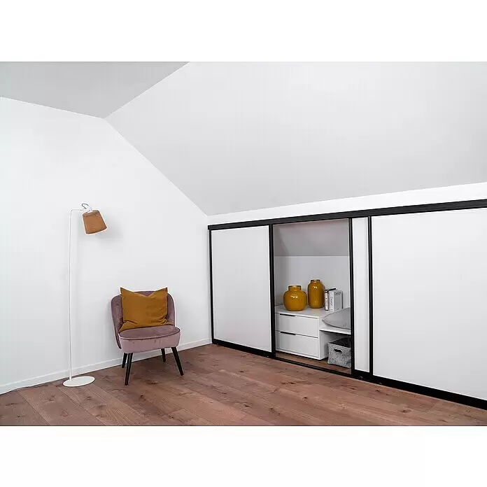 Room Plaza Easy Doing Schiebetür-Bau-Set KniestockReinweiß Miniperl, Profilfarbe: Schwarz