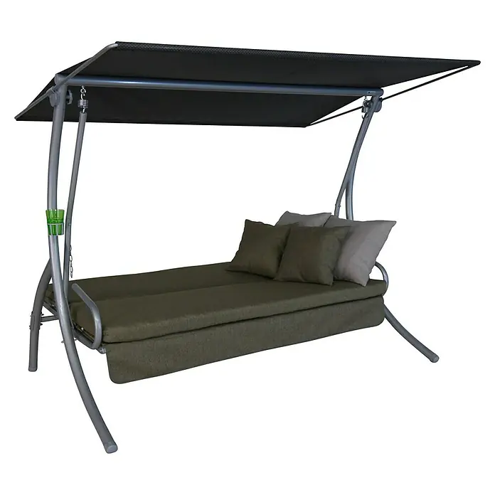 Hollywoodschaukel Drift Smart - B x T x H: 210 x 145 x 160 cm, Olive, Liegefunktion - Eine stilvolle Hollywoodschaukel mit Liegefunktion und bequemen Kissen, ideal für entspannende Stunden im Garten.
