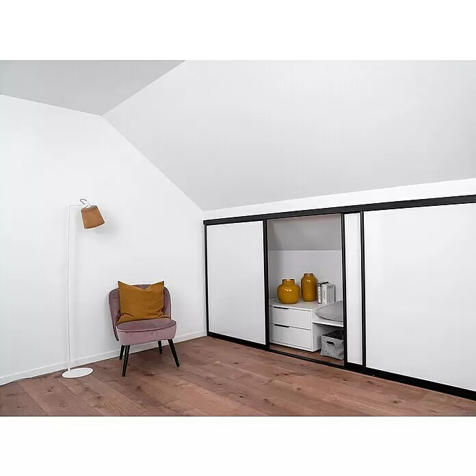 Room Plaza Easy Doing Schiebetür-Bau-Set KniestockHochglanz Schwarz/Hochglanz Weiß, Profilfarbe: Schwarz